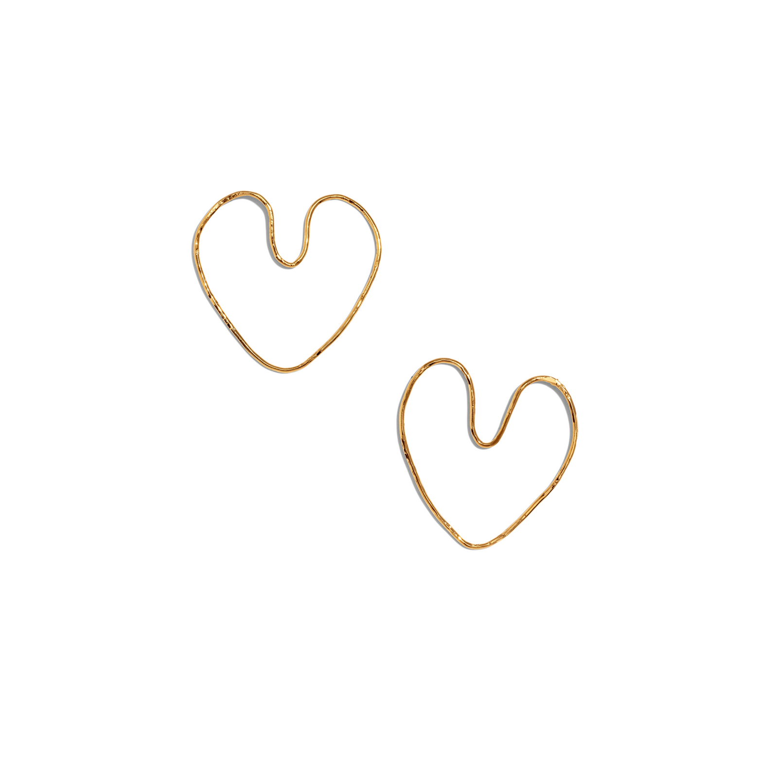 The Gold Small Fluttering Heart Earrings by JAREDJAMIN Jewelry Online feature thin, 18K gold, abstract heart shapes with irregular, open-ended designs and smooth curves, shown on a plain white background.