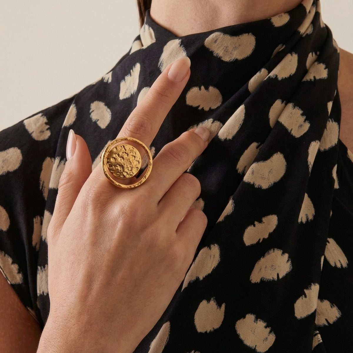JAREDJAMIN Small Peacock Eye Ring: A size 5.5 hand-sculpted 18k gold-plated statement ring featuring a compact version of the signature abstract eye motif.