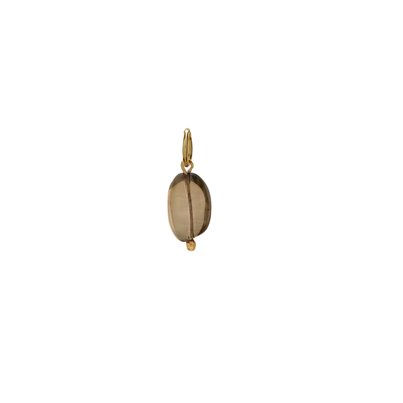The Smoky Quartz Pebble Necklace Pendant Charm by JAREDJAMIN Jewelry Online features a smooth, oval smoky quartz set in minimal gold wire wrap with a simple gold loop, displayed against a white background.