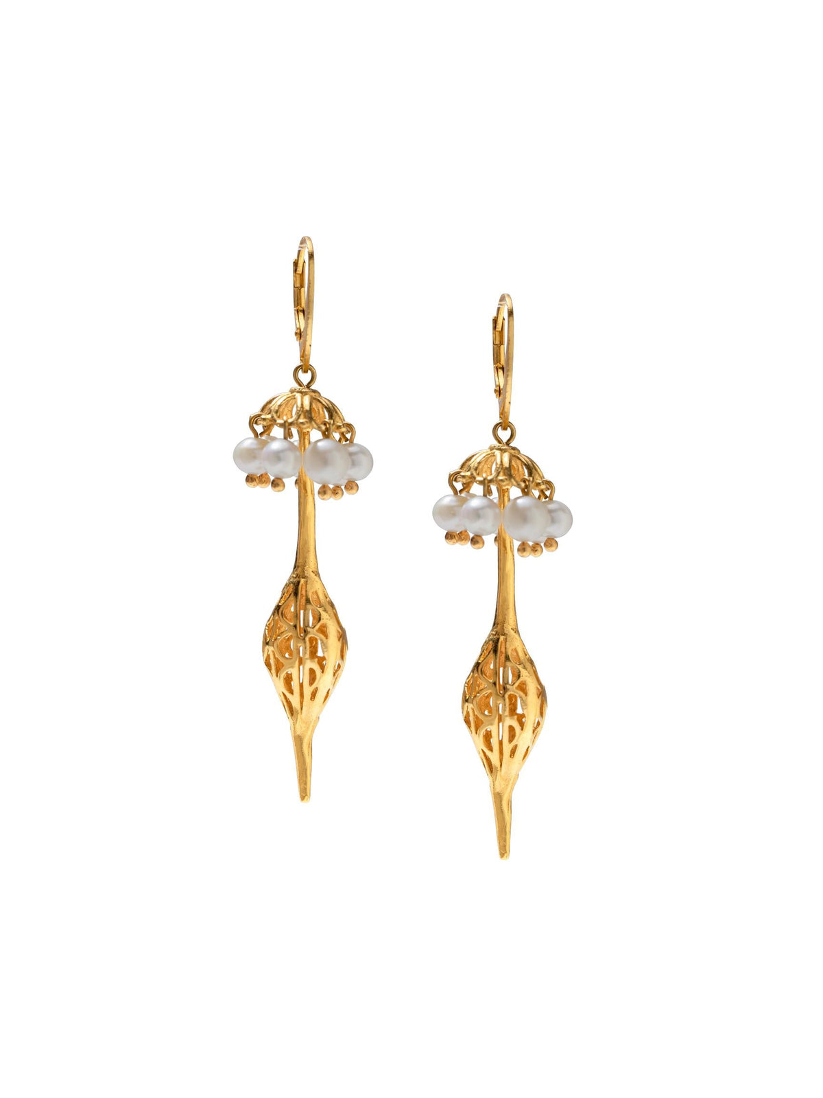 Umbrella Pearl Gold Oriental Hoop Earrings-Earrings-JAREDJAMIN Jewelry Online-JAREDJAMIN