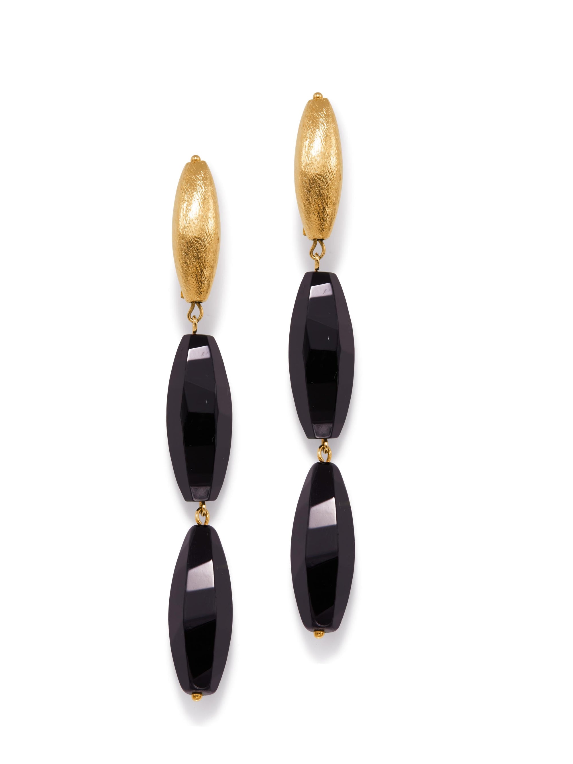 Zeppelin Gold Isla Onyx Clipon Earrings-Earrings-JAREDJAMIN Jewelry Online-Gold-JARED JAMIN