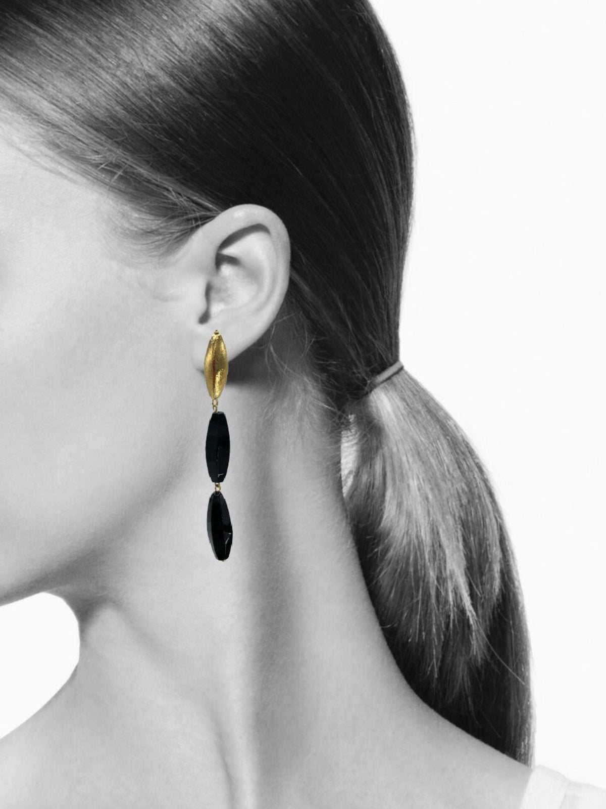 Zeppelin Gold Isla Onyx Clipon Earrings-Earrings-JAREDJAMIN Jewelry Online-Gold-JARED JAMIN