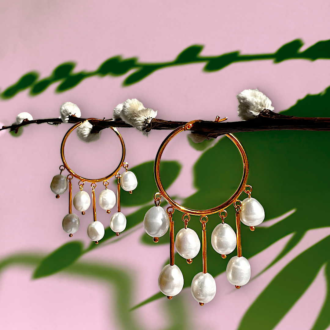 Daniela Dangle Hoop Pearl Earrings-Earrings-JAREDJAMIN Jewelry Online-JAREDJAMIN - Fashion Jewelry &amp; Accessories