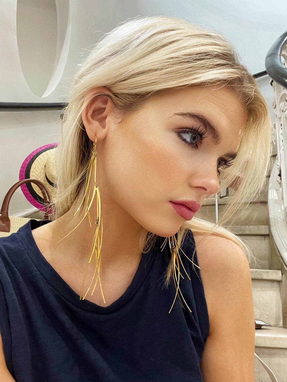 Gold Long Tinsel Earrings-Earrings-JAREDJAMIN Jewelry Online-JAREDJAMIN - Fashion Jewelry &amp; Accessories